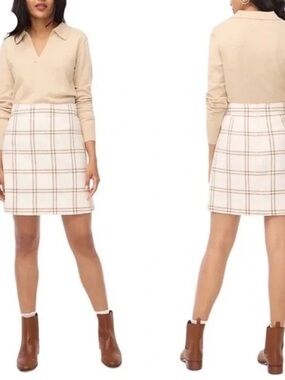 J. Crew Cream and Brown Plaid Midi Skirt